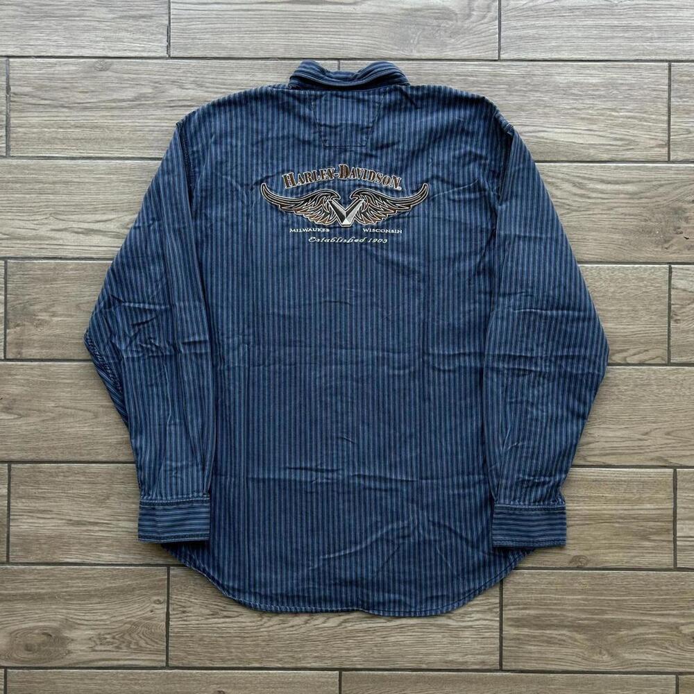 Harley-Davidson Blue Striped Casual Button Down Shirt